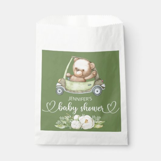テディベアベビーベビーシャワーグリーン フェイバーバッグ (正面)