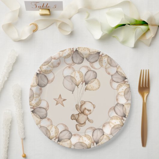 テディベアベビーベビーシャワージェンダー神経痛 ペーパープレート (ウェディング)