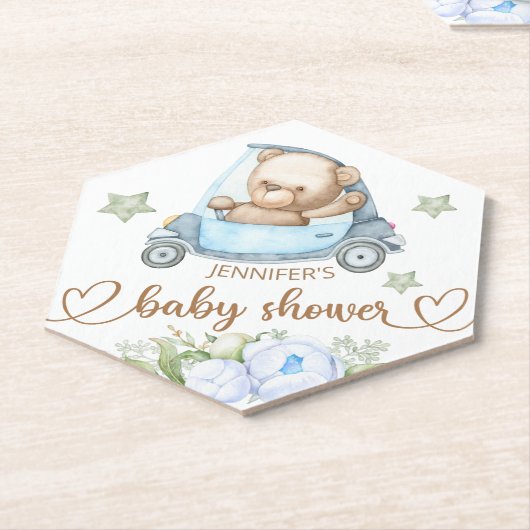 テディベアベビーベビーシャワーフローラ紙 ペーパーコースター (アングル)