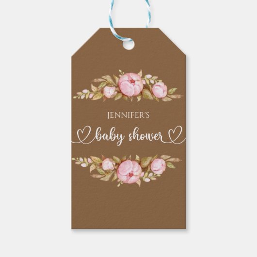 テディベアベビーベビーシャワーフローラ ギフトタグ (正面)