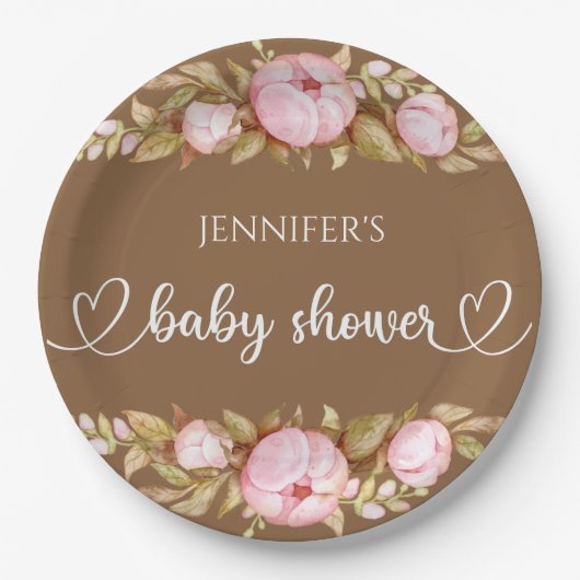 テディベアベビーベビーシャワーフローラ ペーパープレート (正面)