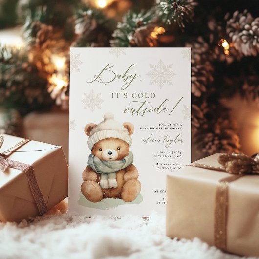 テディベアベビーベビーシャワー外は寒い 招待状