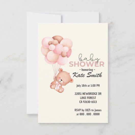 テディベアベビーベビーシャワー サンキューカード (正面)