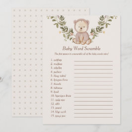 テディベアベビーワードスクランブルゲームテンプレート 招待状