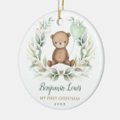 テディベアベビー第1回クリスマスグリーン金ゴールド セラミックオーナメント (左)
