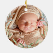 テディベアベビー第1回クリスマスグリーン金ゴールド セラミックオーナメント (裏面)