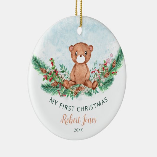 テディベアベビー第1回クリスマスグリーン セラミックオーナメント (右)