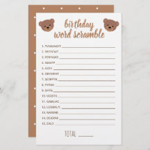 テディベアベビー誕生日ワードスクランブゲーム