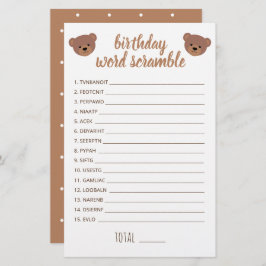 テディベアベビー誕生日ワードスクランブゲーム