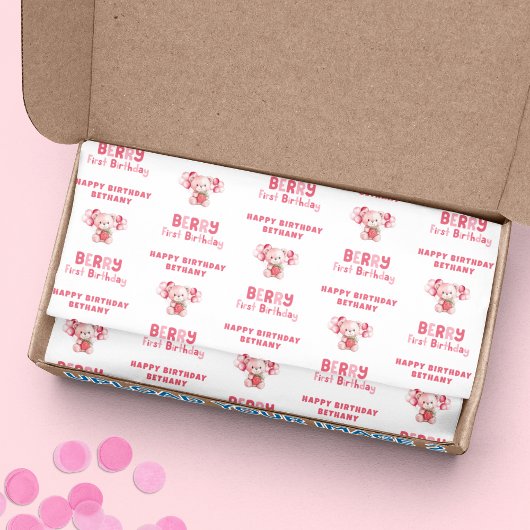 テディベアベリーファーストハッピーバースデー名 薄葉紙