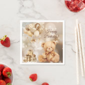 テディベアベージュバルーン誕生日 スタンダードカクテルナプキン (インサイチュ)