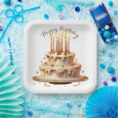 テディベアベージュバルーン誕生日 ペーパープレート (パーティー)