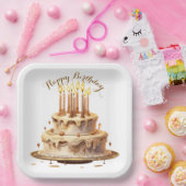 テディベアベージュバルーン誕生日 ペーパープレート (パーティー)