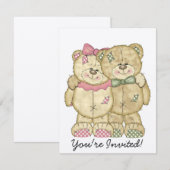 テディベアペア-オリジナルの色 招待状 (正面/裏面)