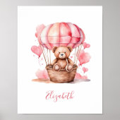 テディベアホットエアバルーンピンクベビーガール子供部屋 ポスター (正面)