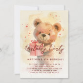 テディベアホールディングギフト子供の誕生日パーティー 招待状 (正面)