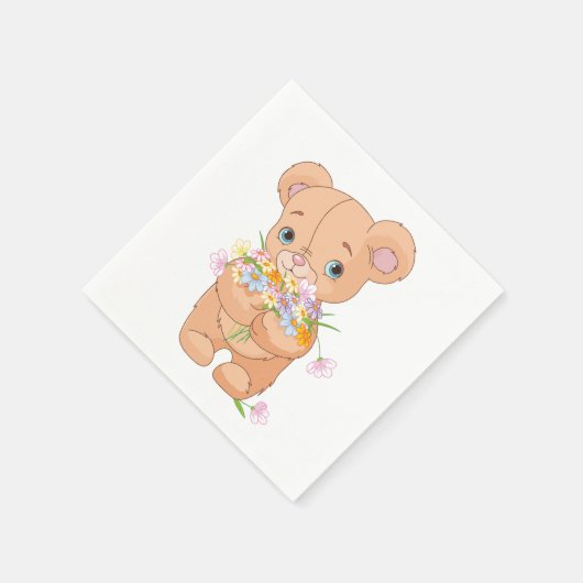 テディベアホールディングザブーケ紙ナプキンス スタンダードカクテルナプキン (角)