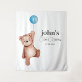 テディベアボーイファースト誕生日 タペストリー (正面)