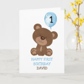 テディベアボーイフスト誕生日かわいい1歳の誕生日 カード (黄色い花)