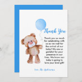 テディベアボーイ赤ちゃんシャワーサンキューカード サンキューカード (正面/裏面)