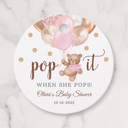 テディベアポップ・アートのベビーシャワーお願いギフトラベル フェイバータグ (正面)