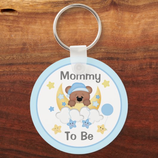 テディベアムーンスターズ男の赤ちゃんシャワーママになる キーホルダー (正面)