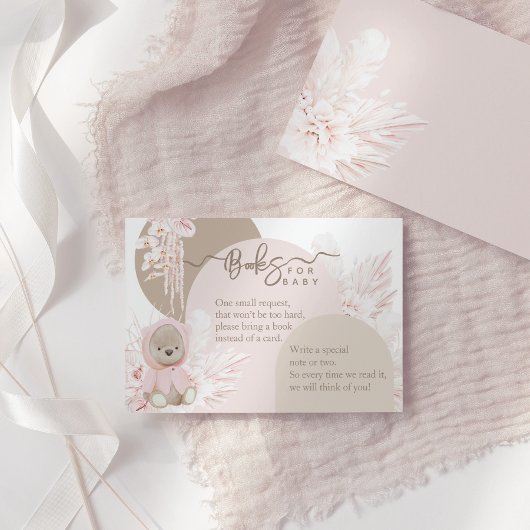 テディベアモダンボホガールシャワーブックベビー エンクロージャーカード