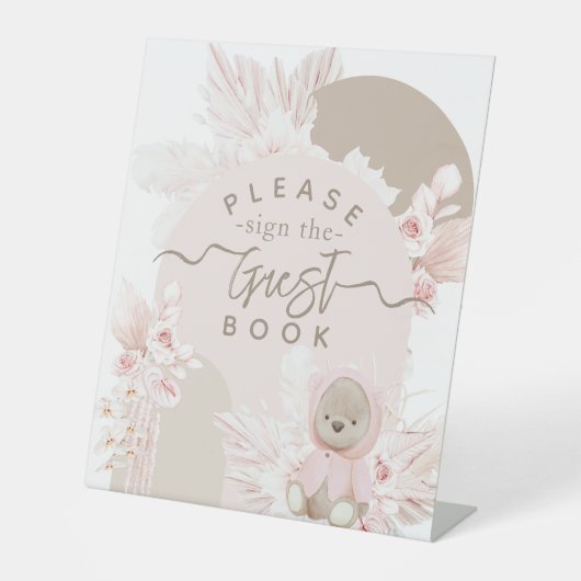 テディベアモダンボホガールベビーシャワーゲストブック 台座サイン (正面)