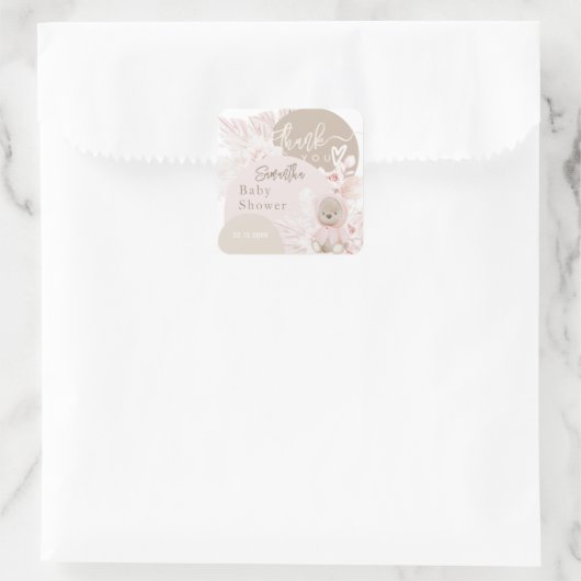 テディベアモダンボホガールベビーシャワー感謝してい スクエアシール (バッグ)