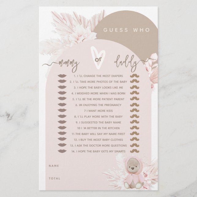 テディベアモダンボホガール赤ちゃんシャワーゲーム (正面)