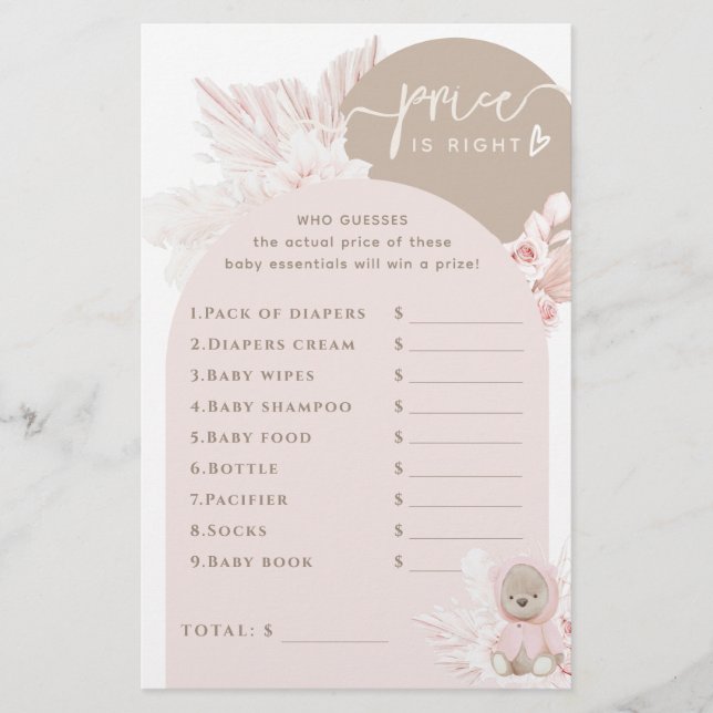 テディベアモダンボホガール赤ちゃんシャワーゲーム (正面)