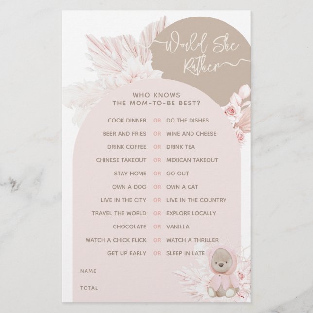 テディベアモダンボホガール赤ちゃんシャワーゲーム (正面)