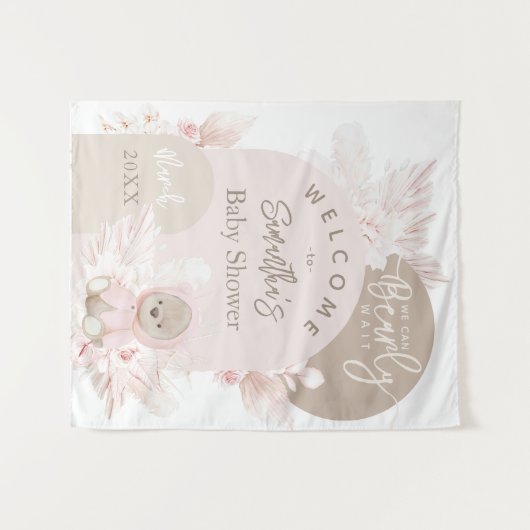 テディベアモダンボホガール赤ちゃんシャワー タペストリー (正面(横))