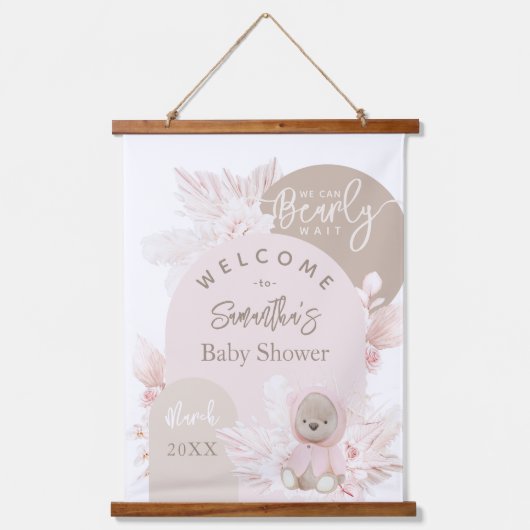 テディベアモダンボホガール赤ちゃんシャワー 吊り下げ型タペストリー (正面)