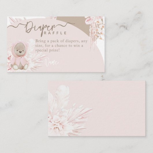 テディベアモダンボホピンク赤ちゃんシャワーおむつ エンクロージャーカード (正面/裏面)