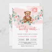 テディベアユーカリリースガールベイビーシャワーインヴィ 招待状 (正面/裏面)