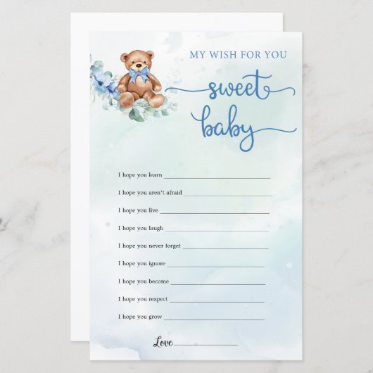 テディベアユーカリリースボーイベビーシャワーゲーム (正面/裏面)