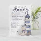 テディベアライトハウスバーリーウェイト男の赤ちゃんシャワー 招待状 (スタンド正面)