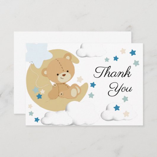 テディベアラブ男の赤ちゃんシャワー |サンキューカード サンキューカード (正面/裏面)