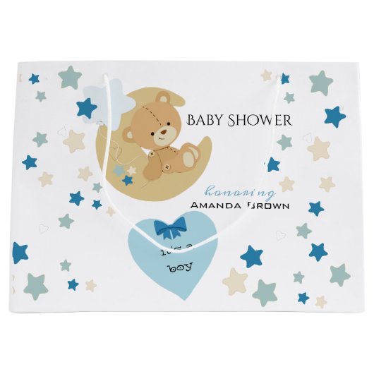 テディベアラブ男の赤ちゃんシャワー | ラージペーパーバッグ (正面)