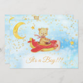 *~*テディベアレッド飛行機ベビースターズボーイシャワー 招待状 (正面/裏面)