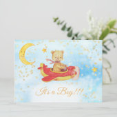 *~*テディベアレッド飛行機ベビースターズボーイシャワー 招待状 (スタンド正面)