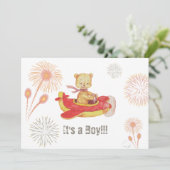 *~*テディベアレッド飛行機男の赤ちゃんシャワー 招待状 (スタンド正面)