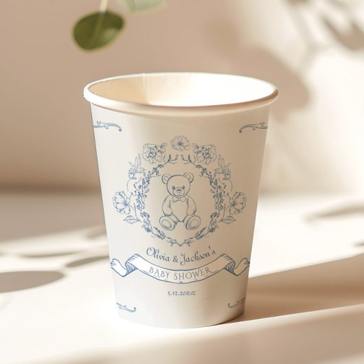 テディベアヴィンテージチノイスリートイレベビーシャワー 紙コップ