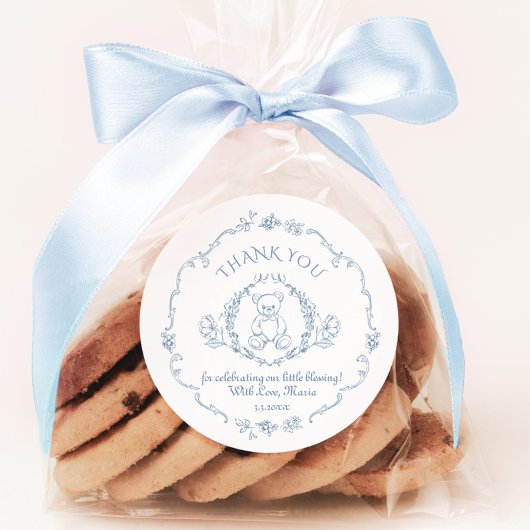 テディベアヴィンテージトイレベビーシャワーありがとう ラウンドシール