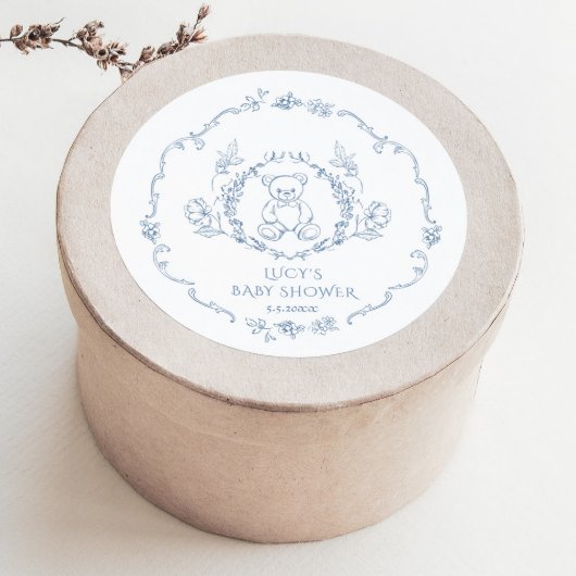 テディベアヴィンテージフローラフレームToileベビーシャワー ラウンドシール