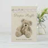 テディベアヴィンテージレースおむつラッフルサイン 招待状 (スタンド正面)