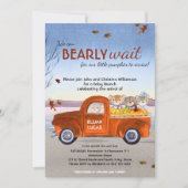 テディベアーインオレンジトラック秋ベビーシャワー 招待状 (正面)