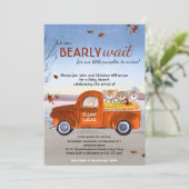 テディベアーインオレンジトラック秋ベビーシャワー 招待状 (スタンド正面)