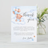 テディベアーウォーター色の男の子ベビーシャワー サンキューカード (スタンド正面)